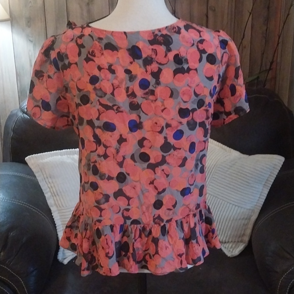 Anthropologie HD IN PARIS Silk Spotted Ruffle Flounce Peplum Short Sleeve - Picture 5 of 9